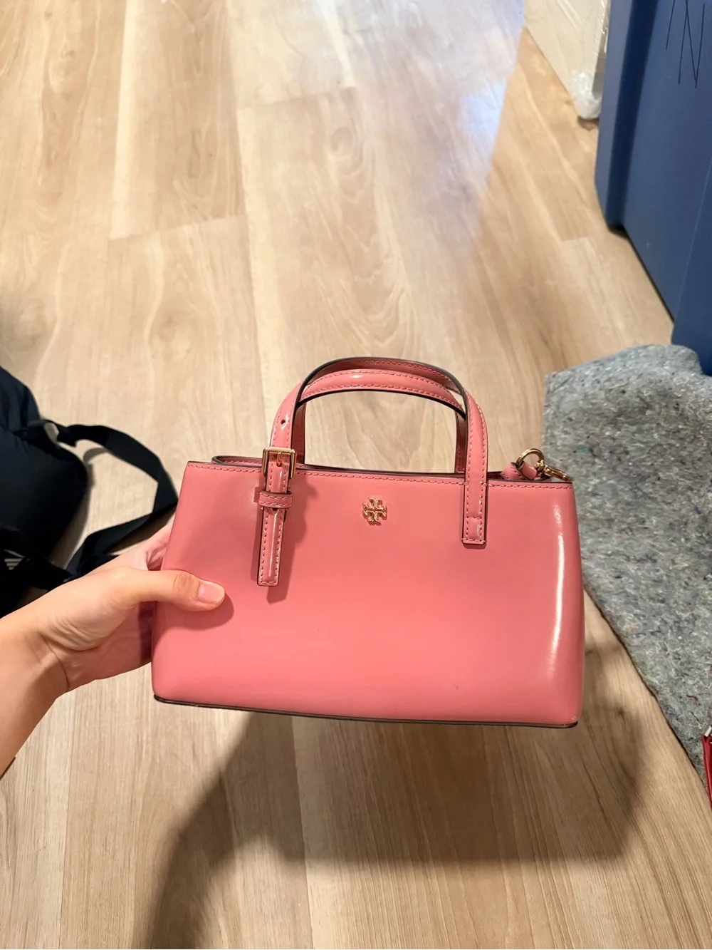 Tory Burch Rose Pink Leather Mini Satchel with Gold Logo